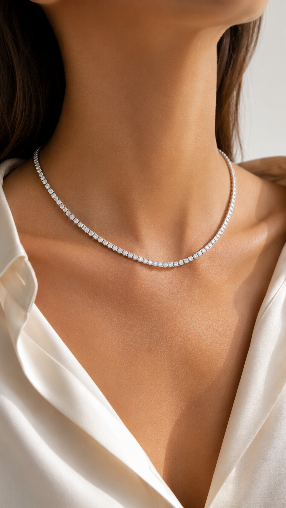 The Riviera Tennis Necklace in White Gold